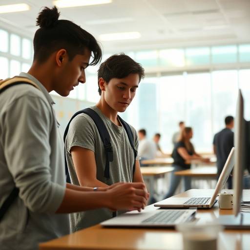 A group of students collaborating on a project at Aetheria Academy